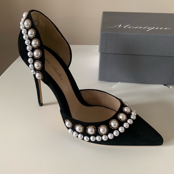 Monique Lhuillier Shannon Suede Pearl Pump - Picture 4 of 6